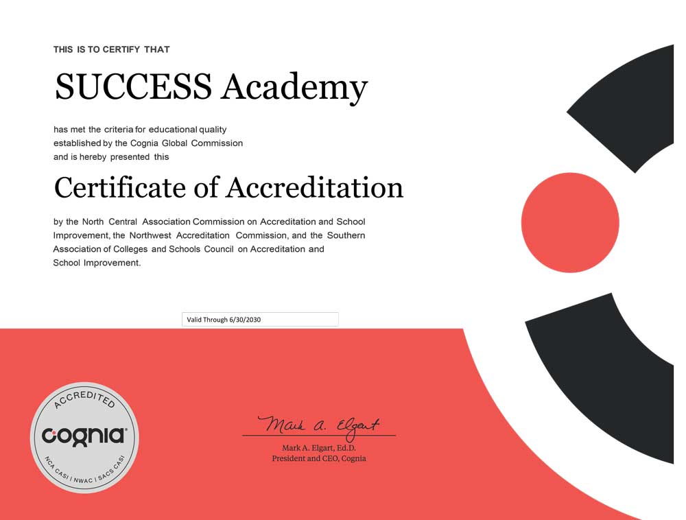 SUCCESS Academy Accreditation Certificate