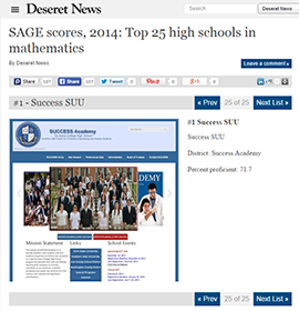 Deseret News list of the top 25 high schools in mathematics. SUCCESS is listed at #1.